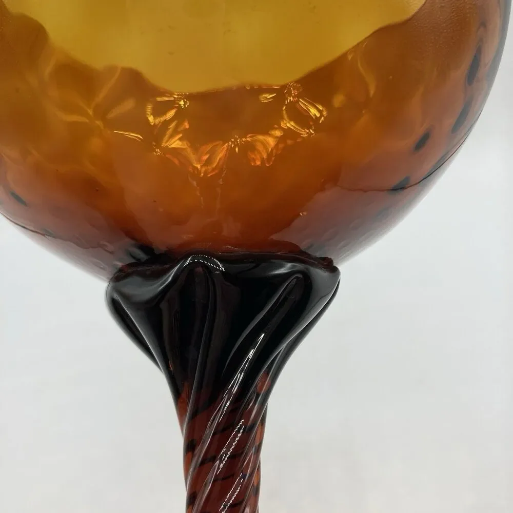 Vintage Empoli Handblown Amber Optic Compote Dish Vase Twisted Stem 11 3/8